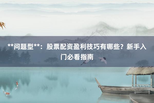 **问题型**：股票配资盈利技巧有哪些？新手入门必看指南
