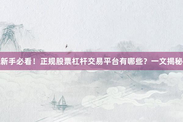 新手必看！正规股票杠杆交易平台有哪些？一文揭秘